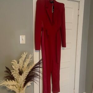 Adidas Red Tailored Jumpsuit with Long Sleeves